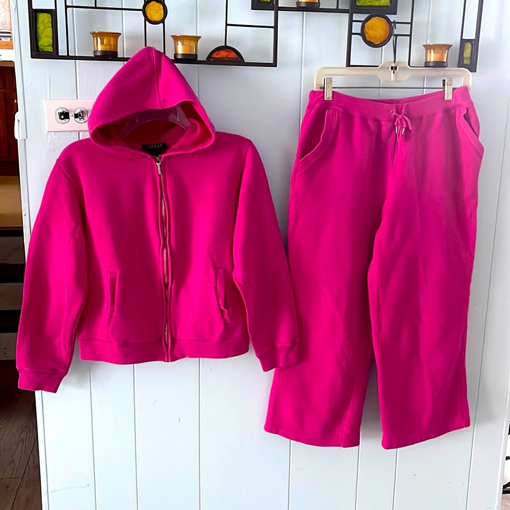 Ralph Lauren magenta pink fleece cropped jogger set